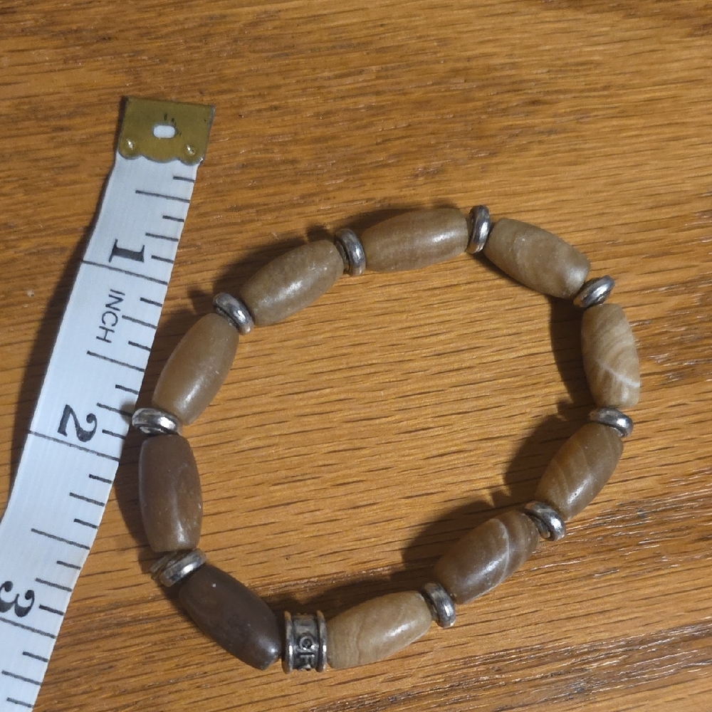 Brown and Silver Beaded Bracelet